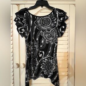 Y2K Vintage Black and White Agenda Blouse shirt Sz S